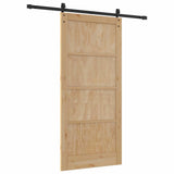 Sliding Door Natural and Black 93 x 202 cm Solid Pine Wood 3333178