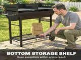 Charcoal Barbecue Grill with 2 Cooking Areas, Portable BBQ Trolley with Wheels, Height Adjustable T3398P553430