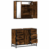 2 Piece Bathroom Furniture Set Smoked Oak Engineered Wood 3300902
