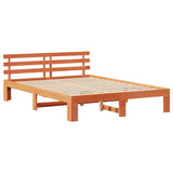 Bed Frame with Headboard Wax Brown 150 x 200 cm Solid Pine Wood 872607