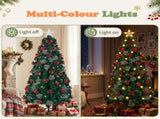 6FT Green Warm White Fiber Optic Christmas Tree with 230 Tips, Star, Pine Cone & Red Berry 35261945