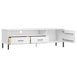 TV Cabinet with Metal Legs White Solid Wood Pine OSLO 351029