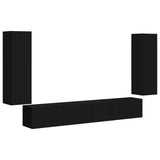 TV Wall Cabinet Set 4 pcs Black Engineered Wood 3408926