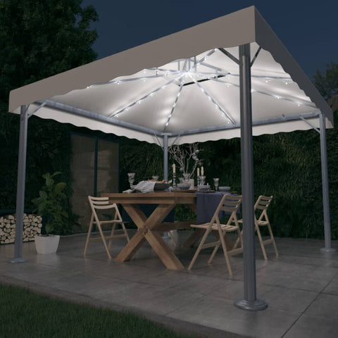 ZNTS Gazebo with LED String Lights 300x300 cm Cream Aluminium 3070342