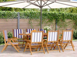 Reclining Garden Chairs 8 pcs Blue and White Fabric and Solid Wood 3214555
