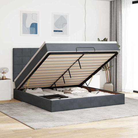 Ottoman Bed with Mattresses Dark Grey 180x200cm Velvet 3313488