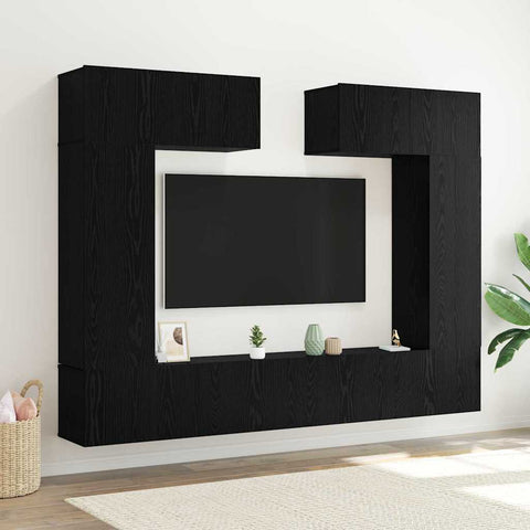 TV Cabinet Set 6 pcs Black oak 100 x 30 x 30 cm Engineered wood 3332583