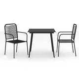3 Piece Garden Dining Set Cotton Rope and Steel Black 3058277