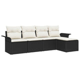 Outdoor Sofa with Cushion 5 pcs Black Poly Rattan 3345317