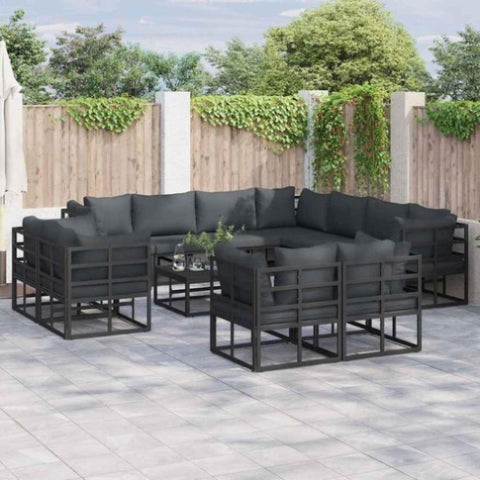 Garden Sofa Set with Cushion Black Aluminium 3378932