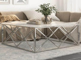 Coffee Table Silver Stainless Steel and Tempered Glass 349979