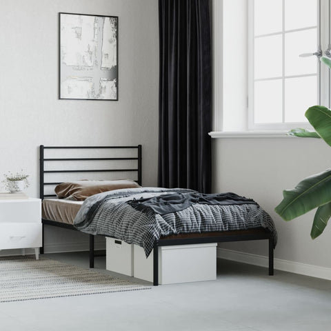 ZNTS Metal Bed Frame without Mattress with Headboard Black 90x190cm 352311