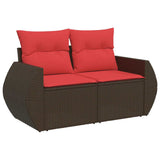 7 Piece Garden Sofa Set with Cushions Brown Poly Rattan Acacia 3326675