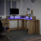 Desk with LED Lights Artisian Oak 152x152x91 cm Engineered Wood 3309464