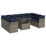 10 Piece Garden Sofa Set with Cushions Grey Poly Rattan Acacia 3326222
