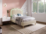Upholstered Bed, 3ft 90x190cm Single Bed with LED, Bed Frame with Wooden Slats and Adjustable Height N601P288476B