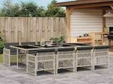 9 Piece Garden Dining Set with Cushions Light Grey Poly Rattan 3210743