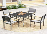 94 x 94 cm Garden Table with Parasol Hole, Outdoor Dining Garden Table for Four with Slatted Metal T3398P317602