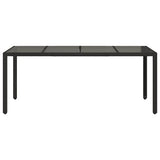 Garden Table Black Poly Rattan, Powder-Coated Steel, Tempered Glass 365592