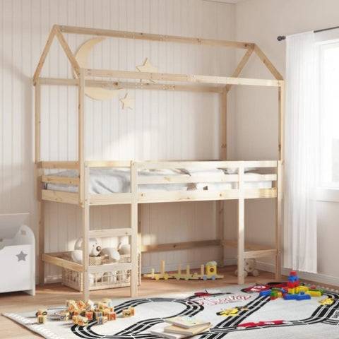 ZNTS Loft Bed with Ladder and Roof without Mattress 90x190 cm Single 3282154