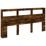 Headboard Cabinet with LED Smoked Oak 200x17x102 cm 839221