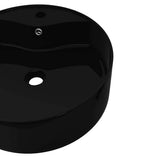 Ceramic Bathroom Sink Basin Faucet/Overflow Hole Black Round 141939