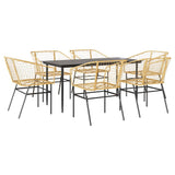 7 Piece Garden Dining Set Brown Poly Rattan Glass 3334496