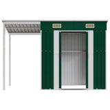 Garden Shed with Extended Roof Green 277x107x181 cm Steel 364524