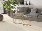 Round Coffee Tables Set of 2, Gold Nesting Side End Tables with Tempered Glass Top, Steel Frame for T3398P342264