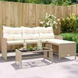 Garden Sofa with Table and Cushions L-Shaped Beige Poly Rattan 365575