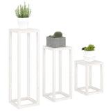 3 Piece Plant Stand Set White Solid Wood Pine 822268