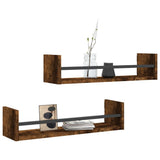 Wall Shelves with Bars 2 pcs Smoked Oak 60x16x14 cm 835436