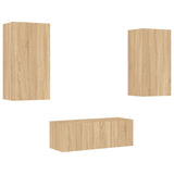 4 Piece TV Wall Units with LED Sonoma Oak Engineered Wood 3216820
