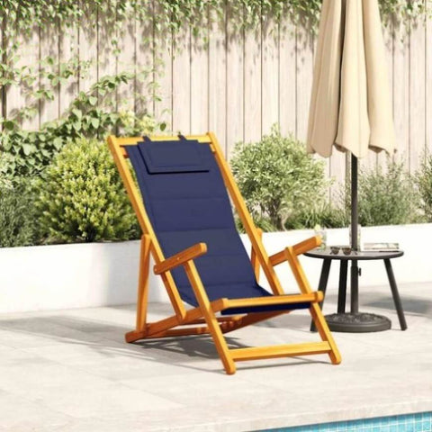 Folding Beach Chair with Armrests Blue Acacia Wood & Textilene 4108069