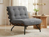 Accent Chair, Linen-look Fabric Reading Chair with Spring Cushion, Slatted Support, Steel Frame, T3398P552693