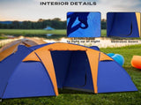 Camping Tent with 2 Bedroom, Living Area and Porch, 4-6 Man Large Tunnel Tent, 2000mm Waterproof, T3398P349003