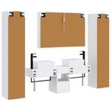 Bathroom Furniture Set 6 pcs White Engineered Wood and Glass 3407199