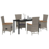 Garden Dining Set with Cushion 5 pcs Grey Poly Rattan 3379445