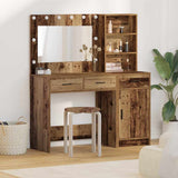 Dressing Table with Mirror Lights 2 pcs Brown Engineered Wood 3334270