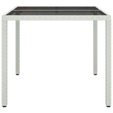 Garden Table 90x90x75 cm Tempered Glass and Poly Rattan White 316702