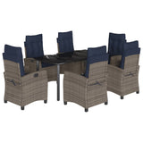 7 Piece Garden Dining Set with Cushions Grey Poly Rattan 3212877