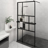 ZNTS Walk-in Shower Wall with Shelf Black 115x195 cm ESG Glass&Aluminium 3185480