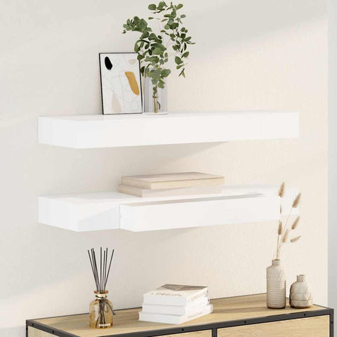 Floating Wall Shelves with Drawers 2 pcs White 80 cm 276002