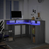 Desk with LED Lights Grey Sonoma 130x130x91 cm Engineered Wood 3309452