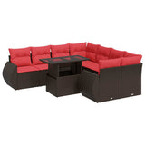 9 Piece Garden Sofa Set with Cushions Brown Poly Rattan Acacia 3326615