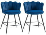 Set of Two Velvet-Feel Lotus Bar Stools - Dark Blue T3398P423883