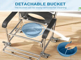 Transport Beside Shower Chair, 3-in-1 Commode Chair with Wheels and Padded Seat, Black T3398P553469