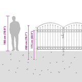 Fence Gate ASSEN 301 x 200 cm Steel Grey Lockable 42008935