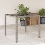 Garden Table with Glass Top Grey 90x90x75 cm Poly Rattan 365526