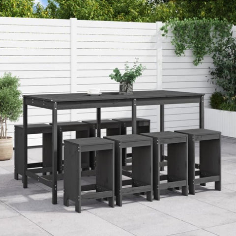9 Piece Garden Bar Set Grey Solid Wood Pine 3157759